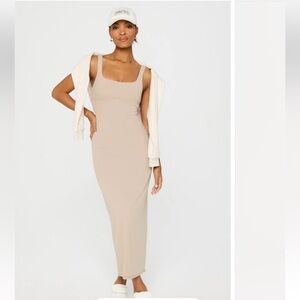 NWT Fabletics PureLuxe Maxi Dress Brutalist Khaki M